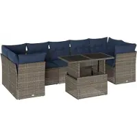 Syfax Ensemble de canapé de jardin 8 pcs avec coussins gris résine tressée