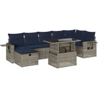 Syfax Ensemble de canapé de jardin 8 pcs avec coussins gris résine tressée