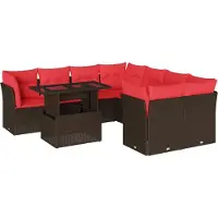 Syfax Ensemble de canapé de jardin 9 pcs avec coussins marron résine tressée