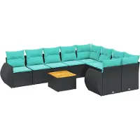 Syfax Ensemble de canapé de jardin 10 pcs avec coussins noir résine tressée