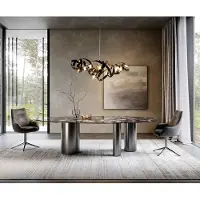 DELIFE Table à manger Edge Ovale 280x130 Céramique Iris FMG Agatablack Troa Acier inoxydable Graphite