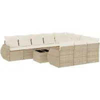 vidaXL Ensemble de salon de jardin 11 pièces avec coussins Beige Poly Rattan