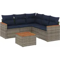 Syfax Ensemble de canapé de jardin 6 pcs avec coussins gris résine tressée