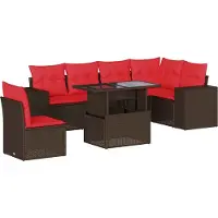 Syfax Ensemble de canapé de jardin 7 pcs avec coussins marron résine tressée