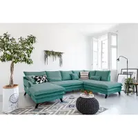 Miuform Charming Charlie - Canapé d'angle avec fonction lit et coffre de lit U-FORM DROITE - 302x200cm - Aqua - Canapé-lit Canapé