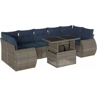 Syfax Ensemble de canapé de jardin 8 pcs avec coussins gris résine tressée