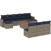Syfax Ensemble de canapé de jardin 11 pcs avec coussins gris