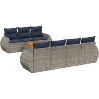Syfax Ensemble de canapé de jardin 8 pcs avec coussins gris résine tressée