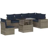 Syfax Ensemble de canapé de jardin 7 pcs avec coussins gris résine tressée