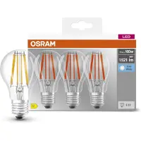 Osram LED BASE Classic A100, ampoules LED filament claires en verre pour culot E27, forme poire, blanc froid (4000K), 1521 lumens, remplace les ampoules à incandescence traditionnelles de 100W, par 3