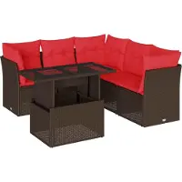 Syfax Ensemble de canapé de jardin 6 pcs avec coussins marron résine tressée