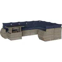 Syfax Ensemble de canapé de jardin 10 pcs avec coussins gris résine tressée