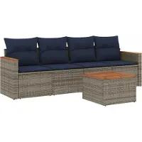 Syfax Ensemble de canapé de jardin 5 pcs avec coussins gris résine tressée