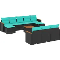 Syfax Ensemble de canapé de jardin 11 pcs avec coussins noir
