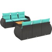 Syfax Ensemble de canapé de jardin 7 pcs avec coussins noir résine tressée