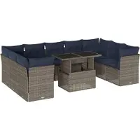 Syfax Ensemble de canapé de jardin 10 pcs avec coussins gris résine tressée