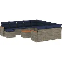 Syfax Ensemble de canapé de jardin 13 pcs avec coussins gris résine tressée