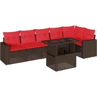 Syfax Ensemble de canapé de jardin 7 pcs avec coussins marron résine tressée