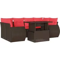 Syfax Ensemble de canapé de jardin 7 pcs avec coussins marron résine tressée