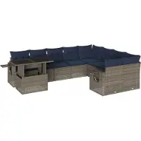 Syfax Ensemble de canapé de jardin 10 pcs avec coussins gris résine tressée