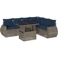 Syfax Ensemble de canapé de jardin 7 pcs avec coussins gris résine tressée
