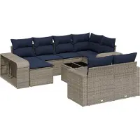 Syfax Ensemble de canapé de jardin 11 pcs avec coussins gris résine tressée