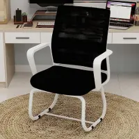 MODFU Chaise de bureau minimaliste Chaise de bureau avec dossier en maille filet respirante,Chaise d'ordinateur avec piètement arqué,noir et blanc
