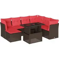 Syfax Ensemble de canapé de jardin 8 pcs avec coussins marron résine tressée