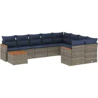 Syfax Ensemble de canapé de jardin 10 pcs avec coussins gris résine tressée