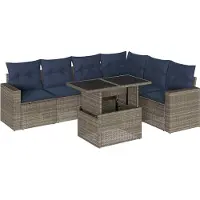 Syfax Ensemble de canapé de jardin 7 pcs avec coussins gris résine tressée