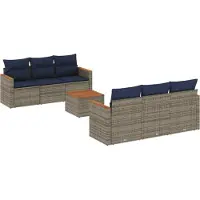 Syfax Ensemble de canapé de jardin 7 pcs avec coussins gris résine tressée