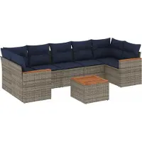Syfax Ensemble de canapé de jardin 8 pcs avec coussins gris résine tressée
