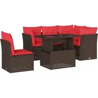 Syfax Ensemble de canapé de jardin 6 pcs avec coussins marron résine tressée
