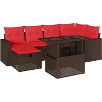 Syfax Ensemble de canapé de jardin 7 pcs avec coussins marron résine tressée