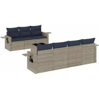 Syfax Ensemble de canapé de jardin 8 pcs avec coussins gris résine tressée