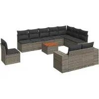 vidaXL Ensemble de salon de jardin 11 pièces avec coussins Gris Poly rotin
