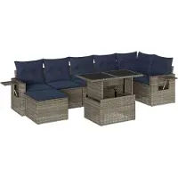 Syfax Ensemble de canapé de jardin 8 pcs avec coussins gris résine tressée