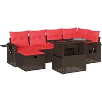 Syfax Ensemble de canapé de jardin 7 pcs avec coussins marron résine tressée