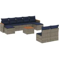 Syfax Ensemble de canapé de jardin 10 pcs avec coussins gris résine tressée