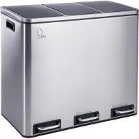 SVITA TM3X18 Poubelle à pédale 54 litres 3x 18L Poubelle Tri sélectif Acier inoxydable Argent