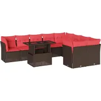Syfax Ensemble de canapé de jardin 10 pcs avec coussins marron résine tressée