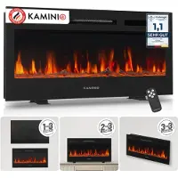 KAMINIO Cheminée électrique MARLON - Cheminée électrique 3 en 1 avec chauffage, effet de flammes 3D, 12 couleurs de flammes, télécommande - 36 pouces