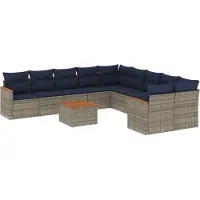 Syfax Ensemble de canapé de jardin 11 pcs avec coussins gris résine tressée