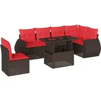 Syfax Ensemble de canapé de jardin 7 pcs avec coussins marron résine tressée