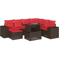 Syfax Ensemble de canapé de jardin 8 pcs avec coussins marron résine tressée