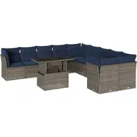 Syfax Ensemble de canapé de jardin 11 pcs avec coussins gris résine tressée