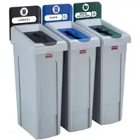 Rubbermaid Collecteur de déchets Rubbermaid SLIM JIM, 3 x 87 l, pour papier/verre/déchets résiduels, poignées de serrage &amp; canaux d'aération, L 914,4 x P 546,1 x H 1022,4 mm