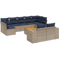 Syfax Ensemble de canapé de jardin 10 pcs avec coussins gris résine tressée