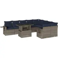 Syfax Ensemble de canapé de jardin 10 pcs avec coussins gris résine tressée