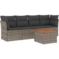 vidaXL Ensemble de salon de jardin 5 pièces avec coussins Gris Poly rotin
